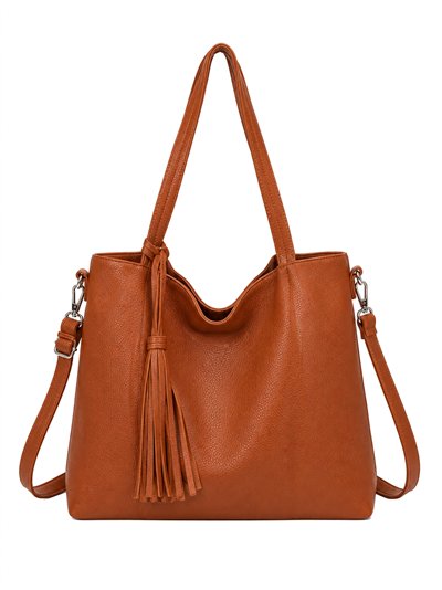 Bolso shopper amplio con neceser y borla