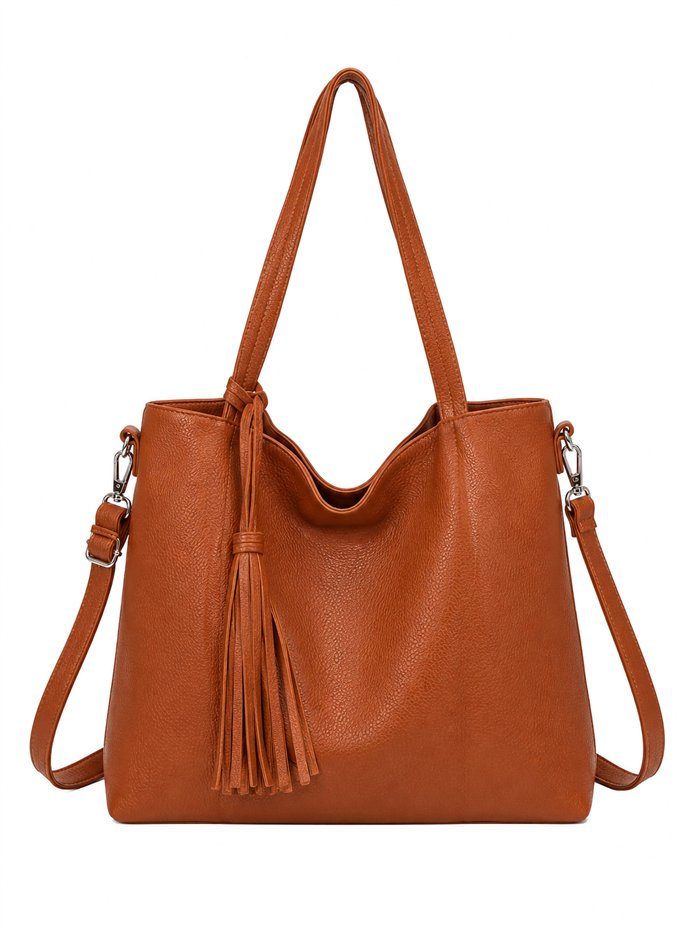Bolso shopper amplio con neceser y borla
