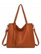 Bolso shopper amplio con neceser y borla