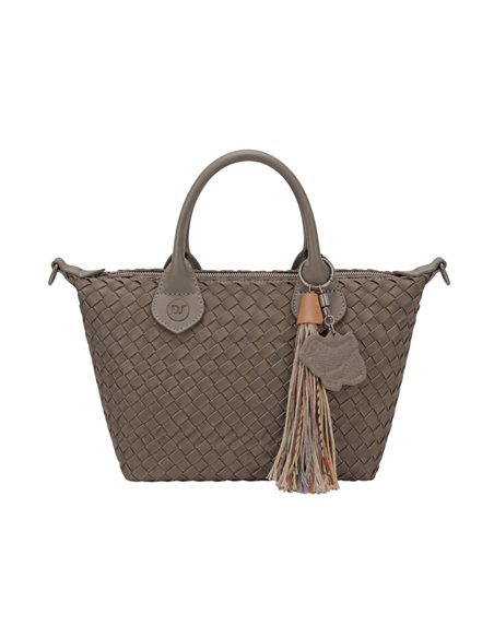 Bolso shopper trenzado con borla multicolor
