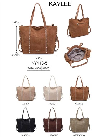 Bolso shopper amplio efecto ante con tachuelas 2