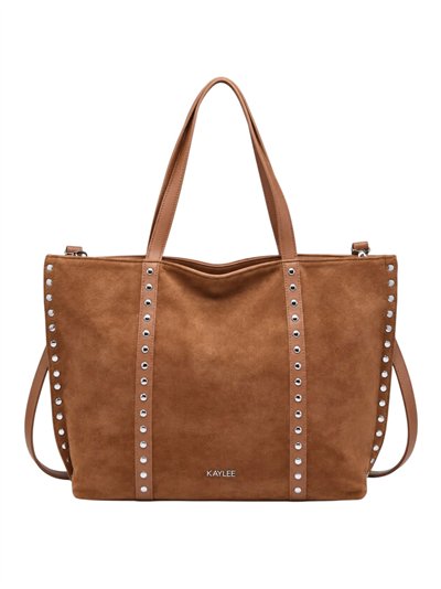 Bolso shopper amplio efecto ante con tachuelas
