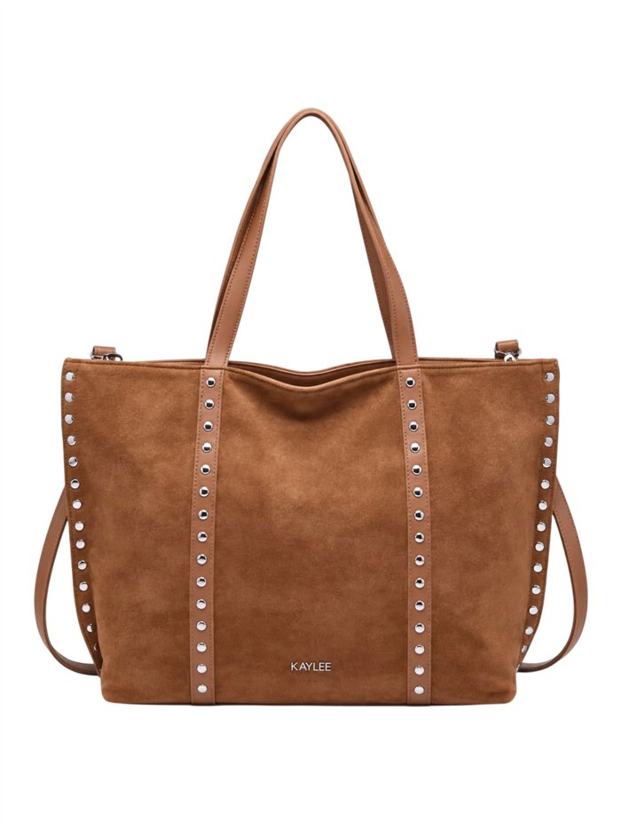 Bolso shopper amplio efecto ante con tachuelas
