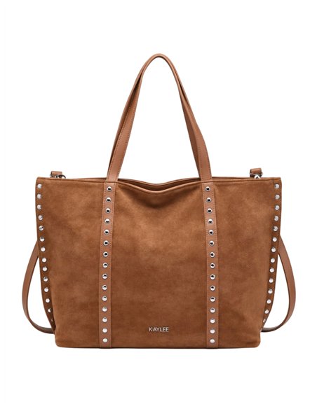 Bolso shopper amplio efecto ante con tachuelas