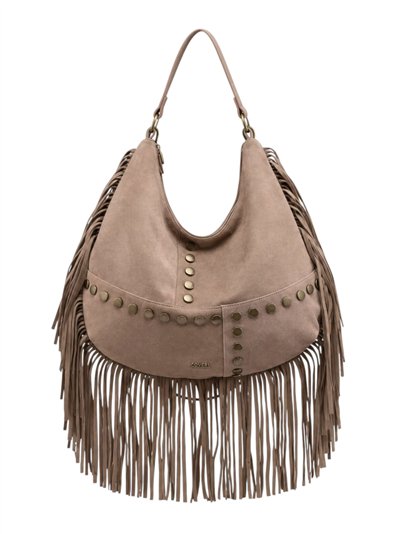 Hobo-Tasche mit langen Fransen und Nieten