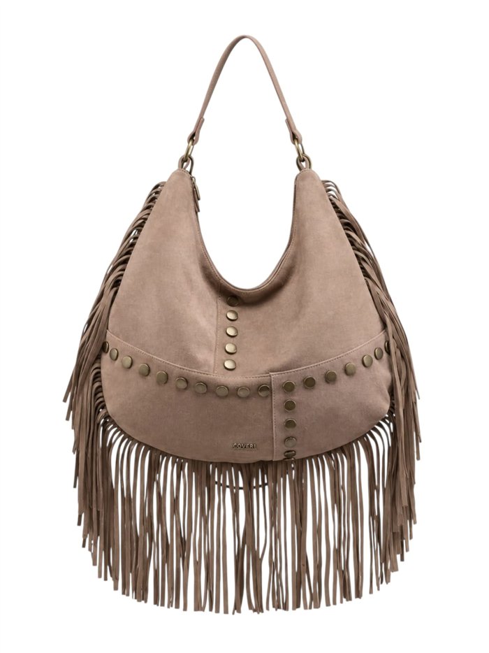Hobo-Tasche mit langen Fransen und Nieten