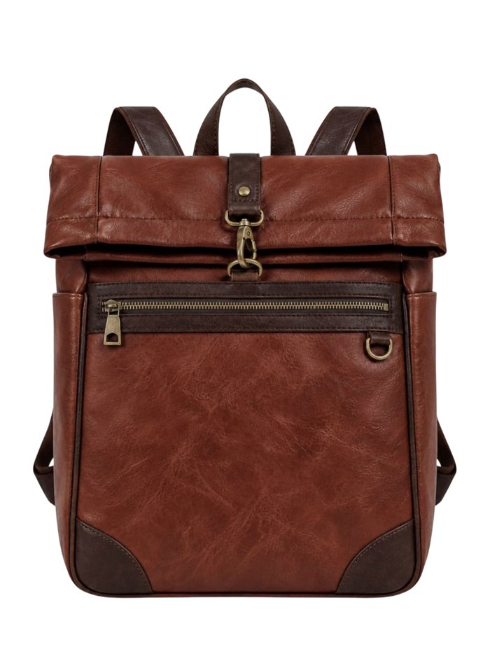 Mochila urbana efecto piel con solapa enrollable
