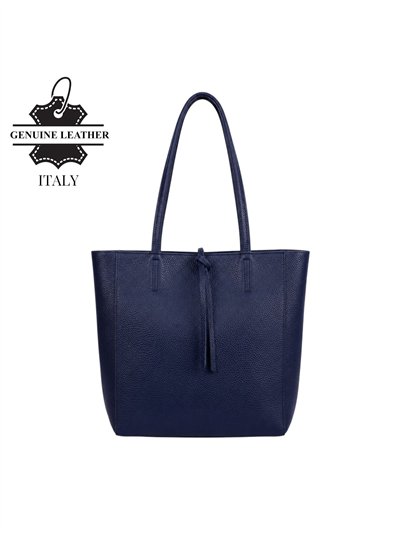 Borsa shopper in pelle italiana con manici lunghi