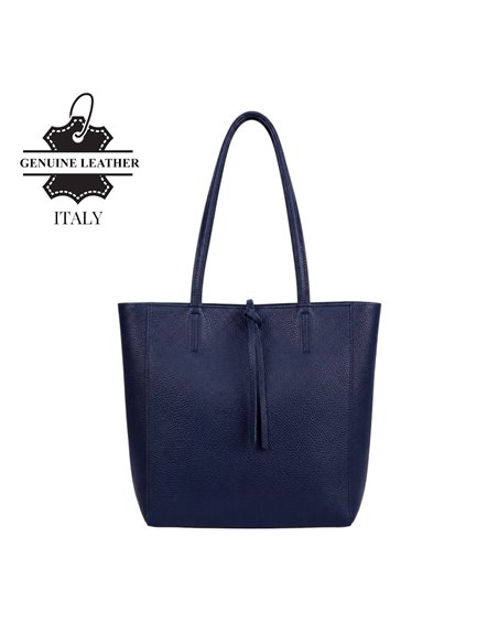 Borsa shopper in pelle italiana con manici lunghi