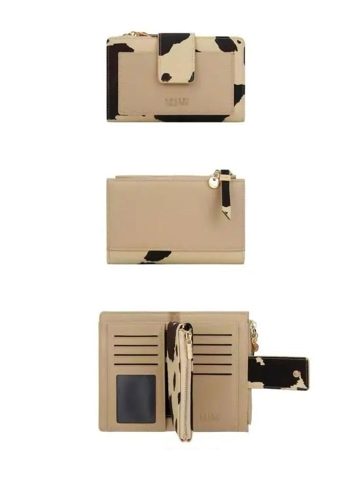 Cartera compacta estampado animal con cierre de solapa