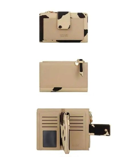 Cartera compacta estampado animal con cierre de solapa
