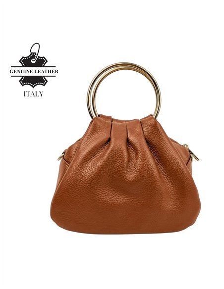 Mini bolso de mano de piel con asas circulares y cadena dorada