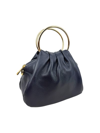 Mini bolso de mano de piel con asas circulares y cadena dorada 2