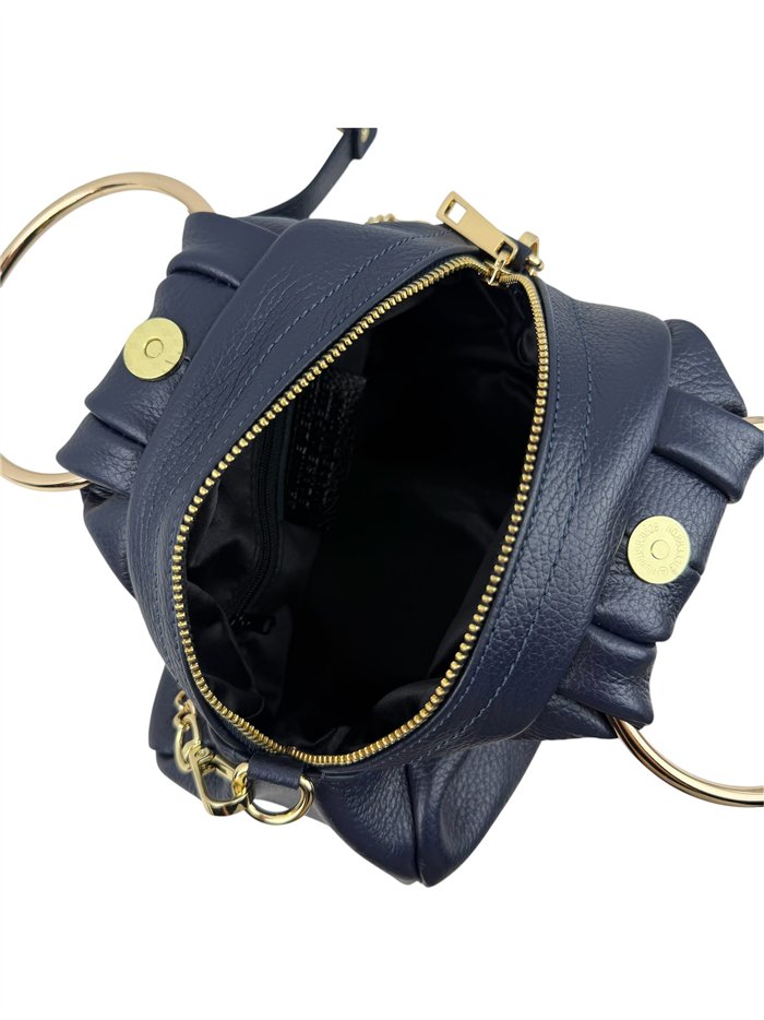 Mini bolso de mano de piel con asas circulares y cadena dorada