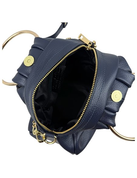 Mini bolso de mano de piel con asas circulares y cadena dorada