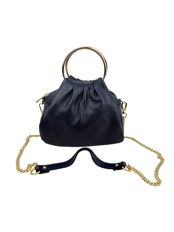 Mini bolso de mano de piel con asas circulares y cadena dorada