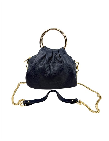 Mini bolso de mano de piel con asas circulares y cadena dorada