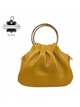 Mini bolso de mano de piel con asas circulares y cadena dorada