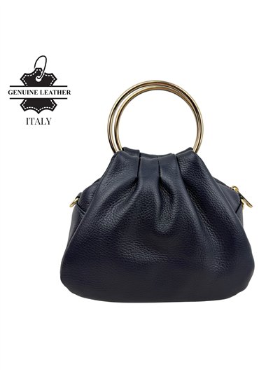 Mini bolso de mano de piel con asas circulares y cadena dorada