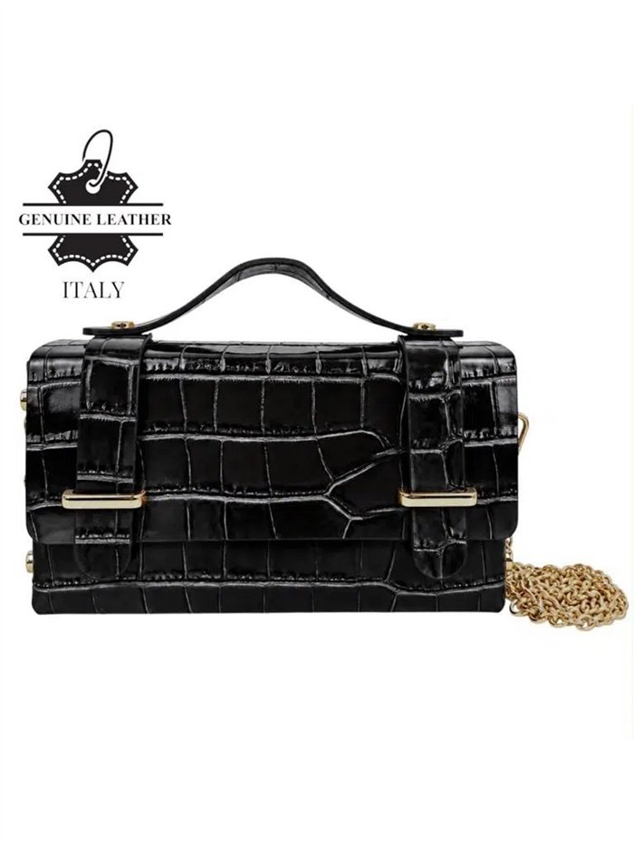 Mini bolso de mano de piel efecto coco con solapa y cadena