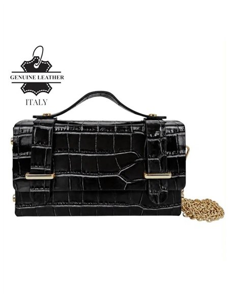 Mini bolso de mano de piel efecto coco con solapa y cadena