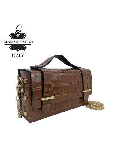 Mini bolso de mano de piel efecto coco con solapa y cadena 2