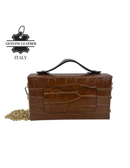 Mini bolso de mano de piel efecto coco con solapa y cadena