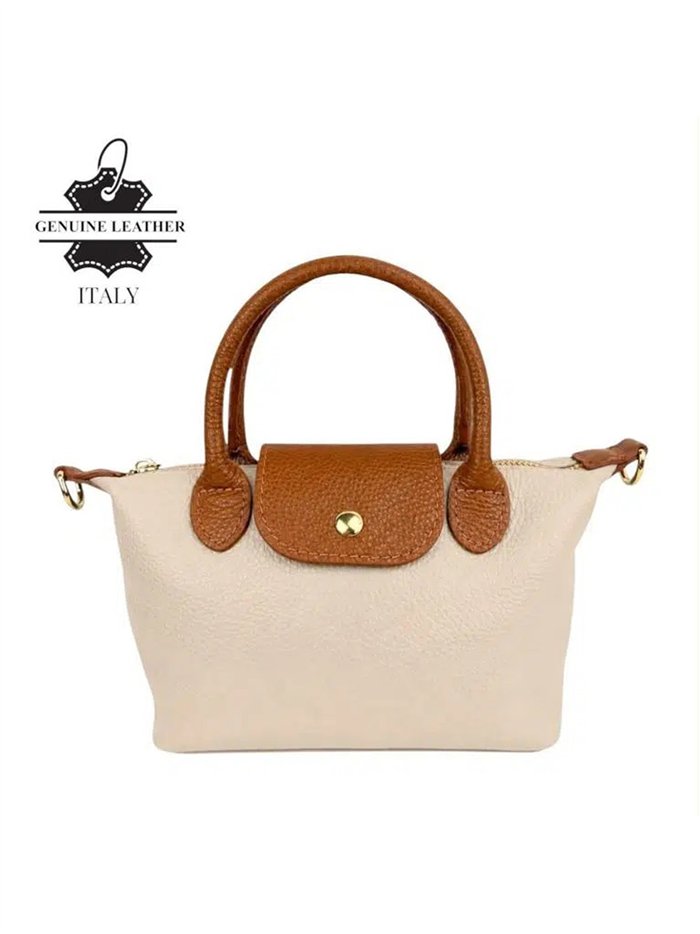 Bolso de mano bicolor de piel con mini solapa