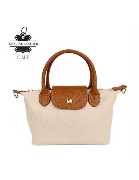 Bolso de mano bicolor de piel con mini solapa