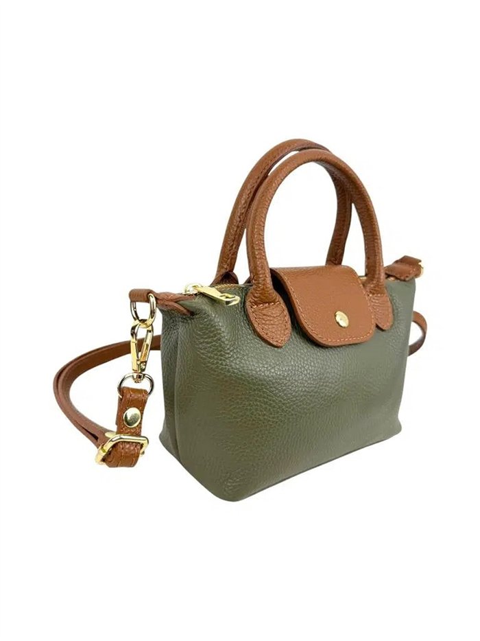 Bolso de mano bicolor de piel con mini solapa