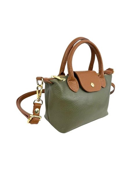 Bolso de mano bicolor de piel con mini solapa