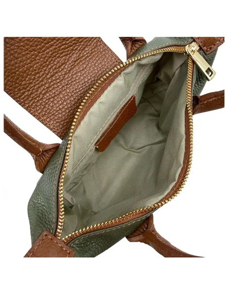 Bolso de mano bicolor de piel con mini solapa