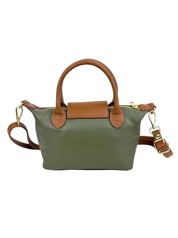 Bolso de mano bicolor de piel con mini solapa