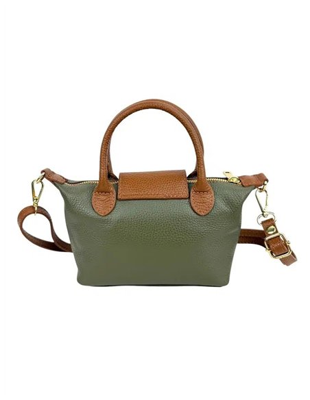 Bolso de mano bicolor de piel con mini solapa