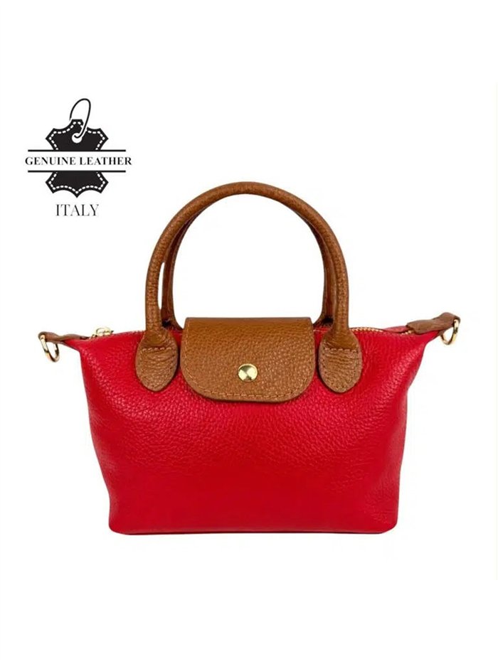 Borsa a mano in pelle bicolore con mini patta