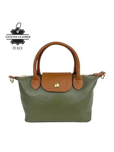 Bolso de mano bicolor de piel con mini solapa