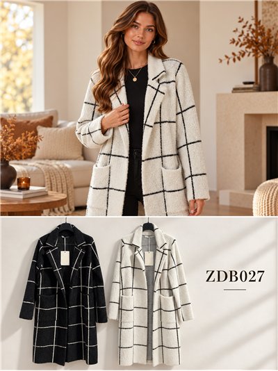 Long checked knit coat 2