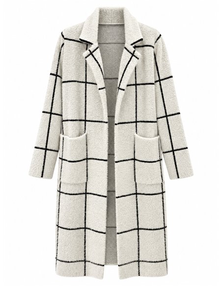 Long checked knit coat