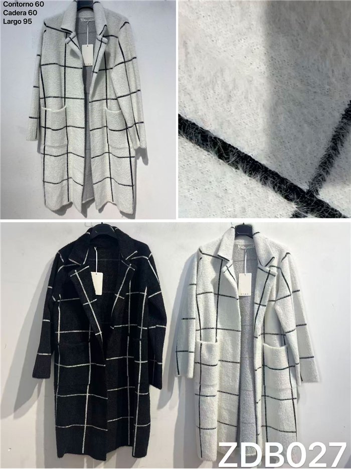 Long checked knit coat