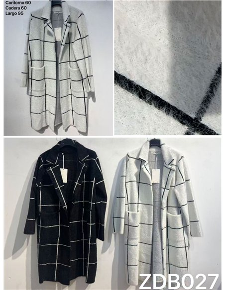 Long checked knit coat