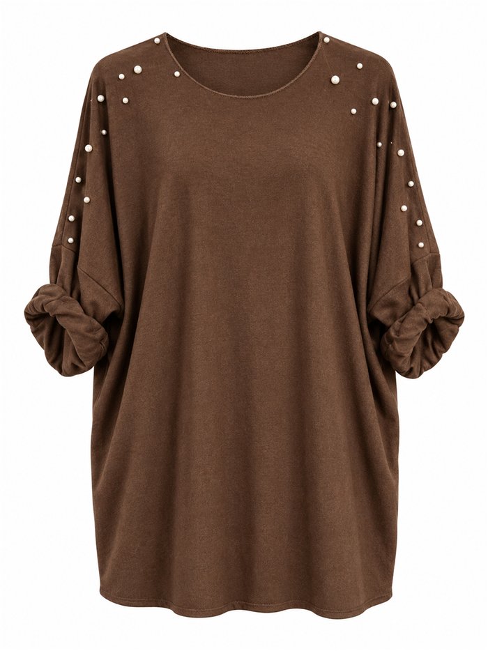 Langer, locker sitzender Pullover mit Perlen