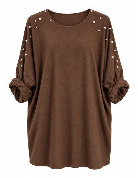 Langer, locker sitzender Pullover mit Perlen