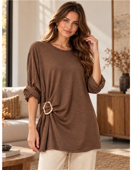 Suéter oversized franzido com fivela