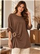 Suéter oversized franzido com fivela