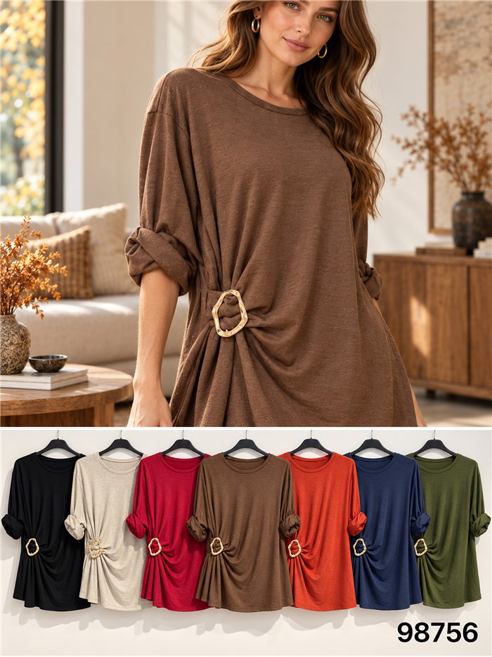 Suéter oversized franzido com fivela