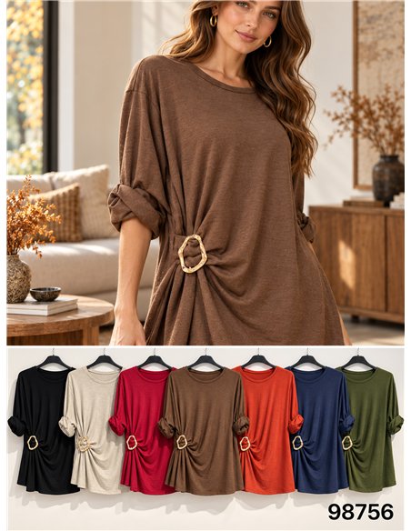 Suéter oversized franzido com fivela