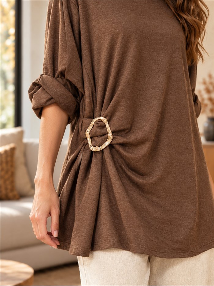 Suéter oversized franzido com fivela