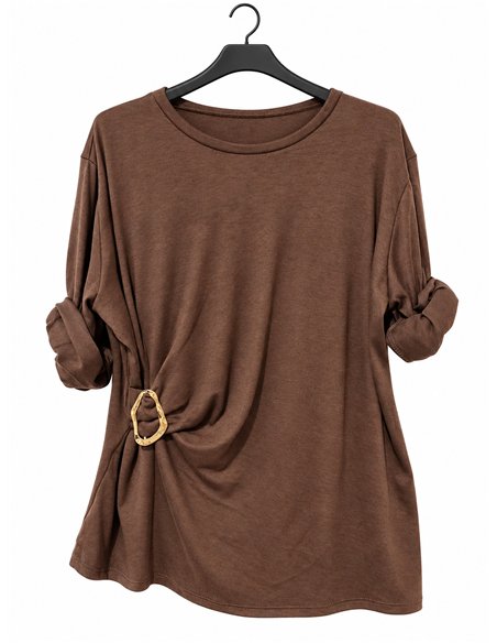 Suéter oversized franzido com fivela