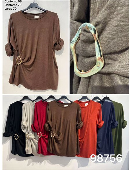 Suéter oversized franzido com fivela