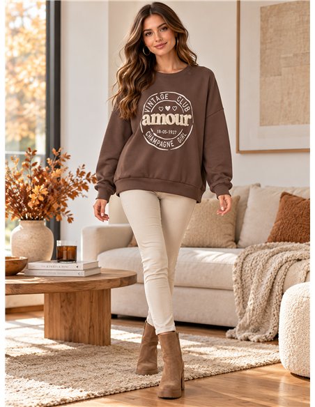 Moletom oversized com estampa Amour